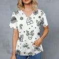 thumbnail image 5 of Women's Christmas Scrub Top Stretchy Vneck Short Sleeve Cute Xmas Printed Christmas Nursing Work Uniform T Shirts with Pockets, 5 of 5