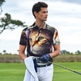 thumbnail image 3 of Honeii Astronaut Cat print Polo Shirt, a classic short-sleeved, button-down golf shirt designed for menMedium, 3 of 6