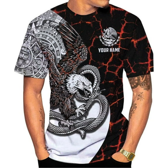 Mostprints Custom Mexico Shirts Personalized Name Mexican 3D Flag Shirt for Men Women Aztec Unisex US Eagle Pride Camisas (S)