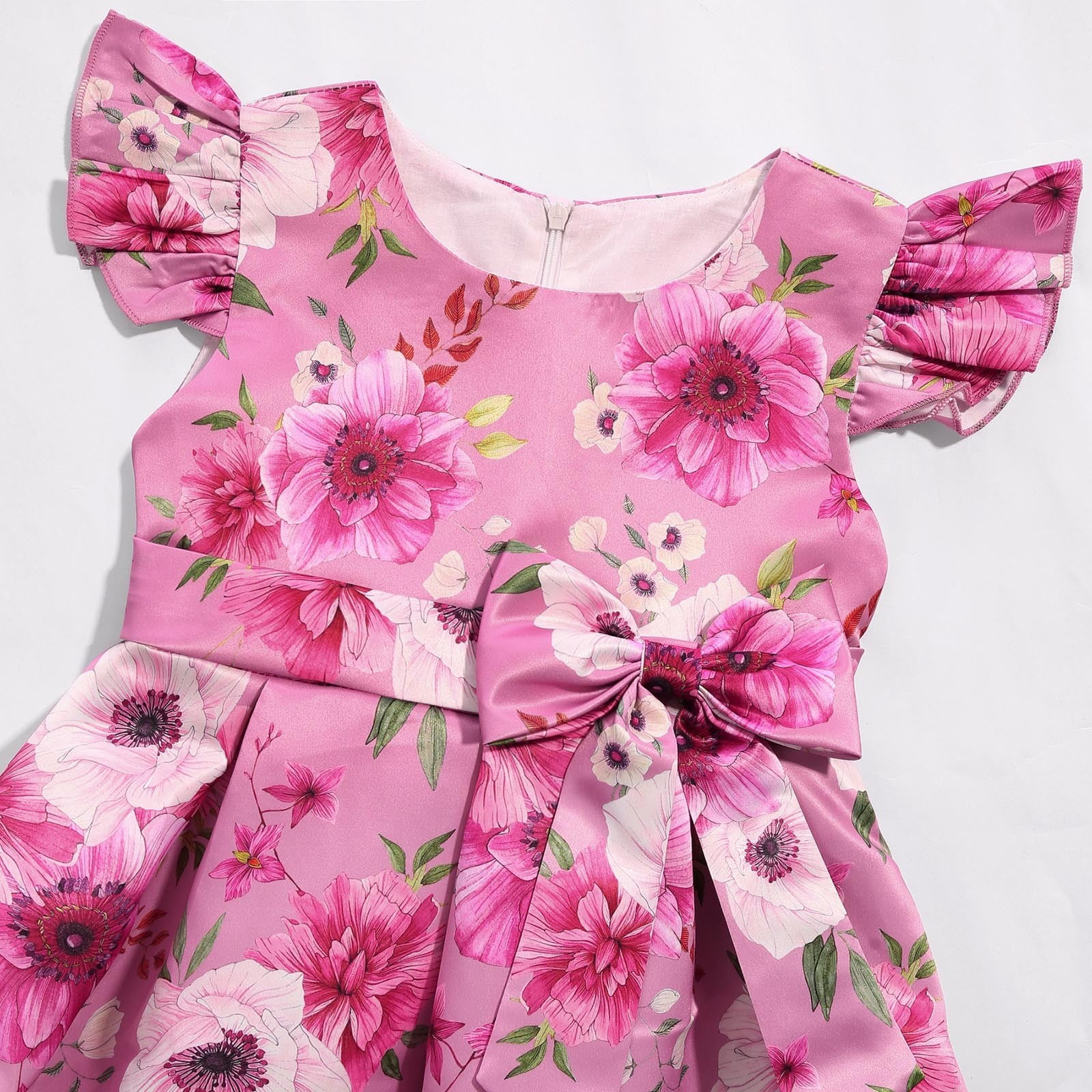 Kogui Little Girl Girls Dresses Baby Girls Dress Ruffle Lace Backless Bowknot with Headwear Pageant Party Flower Wedding Dresses 4T 5T (Hot Pink,4-5 Years)