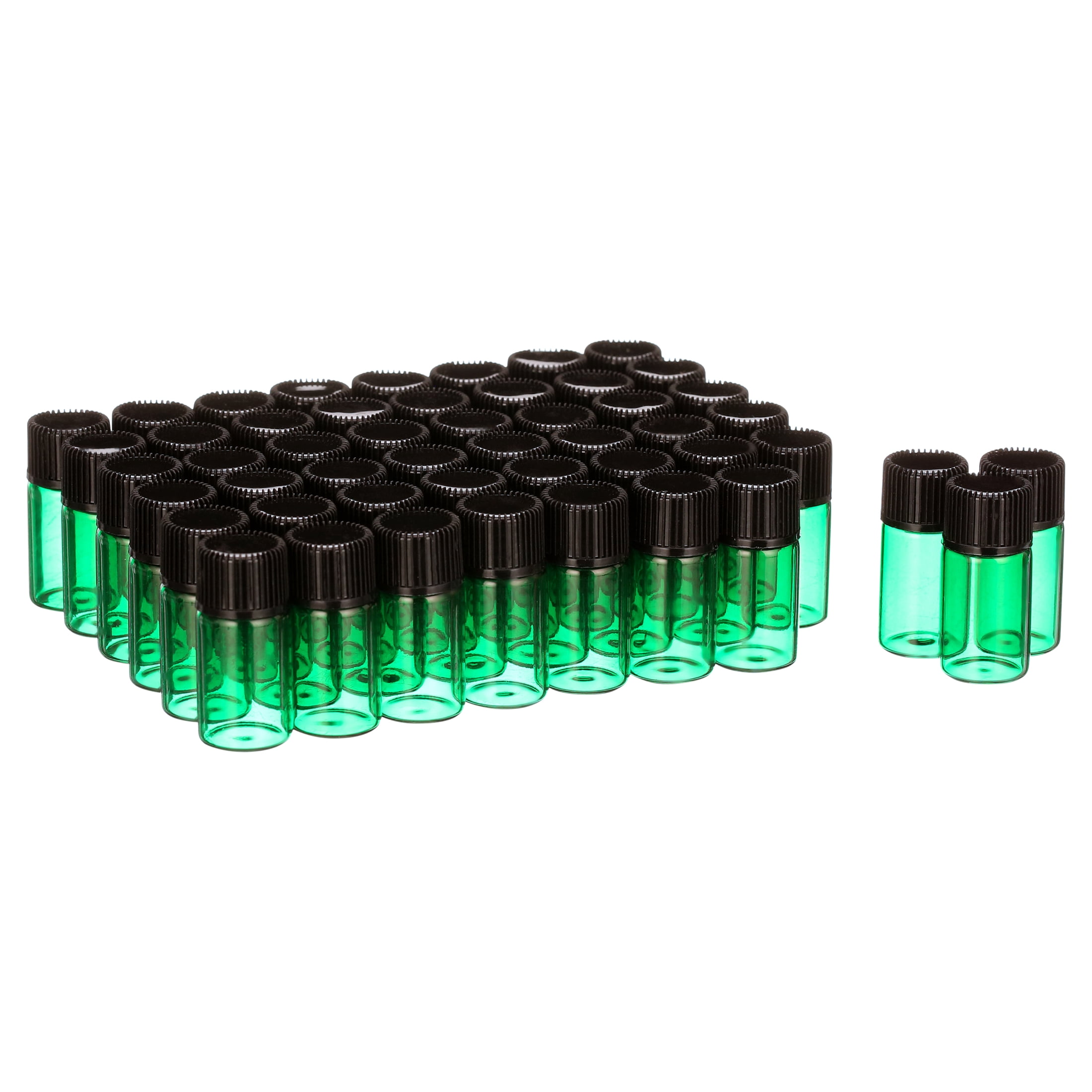 Glass Essential Oil Bottle 50pcs 3ml Small Sample Jars with Orifice Reducers for Dispensing Reagent Sample Perfume Essential Oil,Green