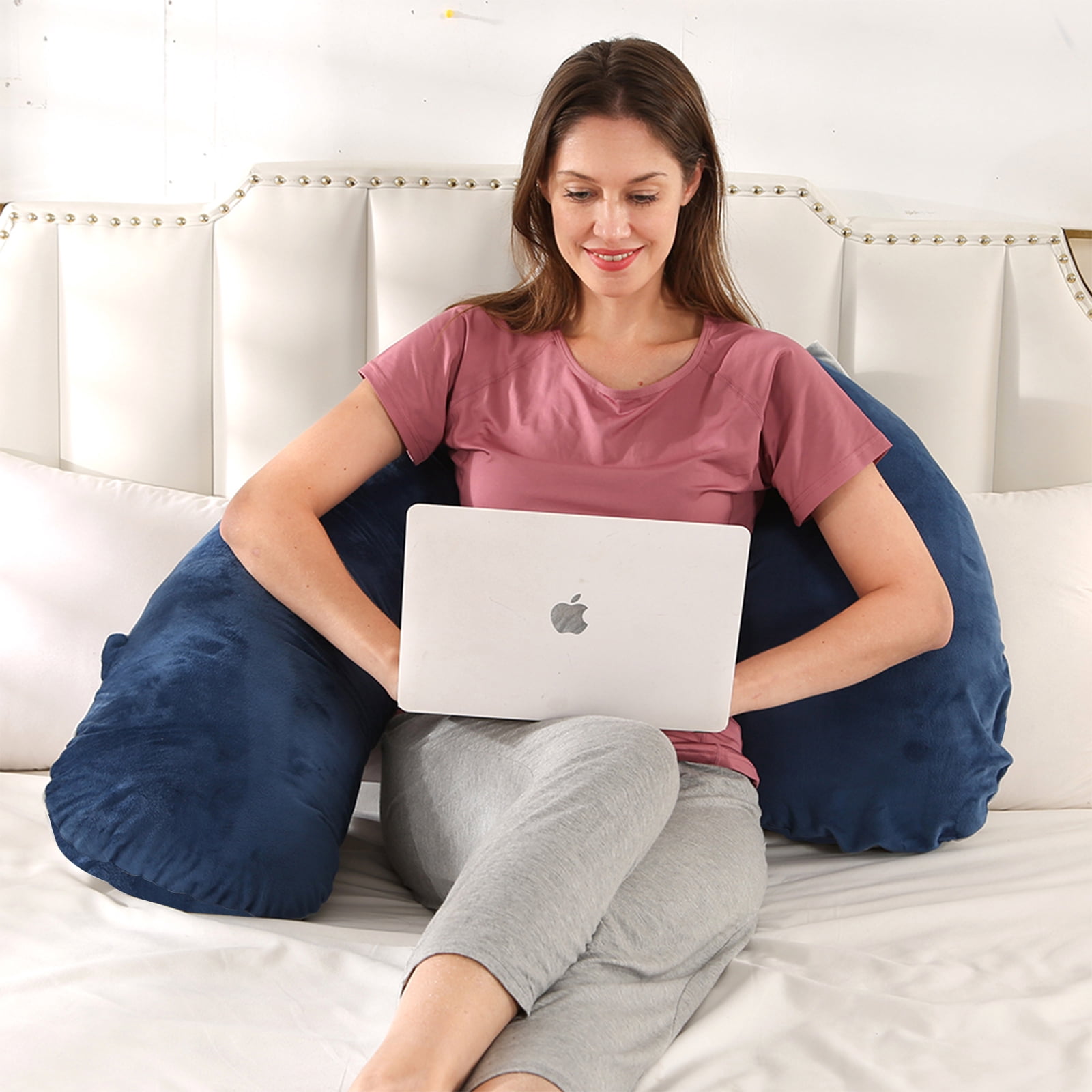 BATTOP Pregnancy Pillows for Sleeping,J Shaped Maternity Body Pillow with Removable Cover,Support for Back,Hips,Legs,Belly for Pregnant Women,Dark Blue