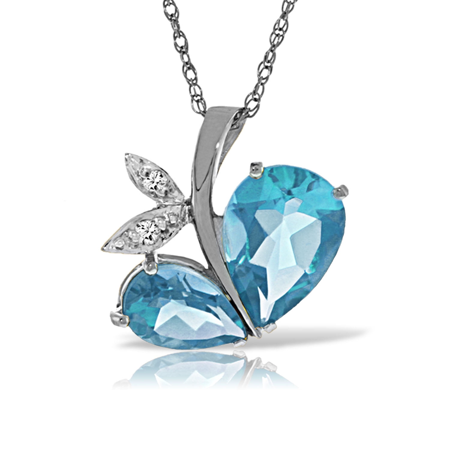 Galaxy Gold 14K Solid Gold Natural Diamond & Blue Topaz Necklace for Women - White Gold Fine Jewelry