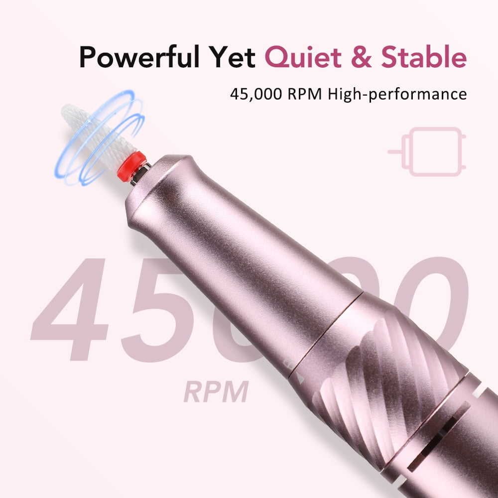 Professional Electric Nail Drill Electric File 45000RPM (Portable & Rechargeable) Portable Nail Drill Machine Kit for Manicure Pedicure Nail Set with Everything Lightweight LCD Display (Pink)