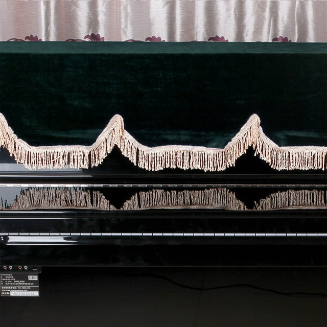88 Key Piano Half Covered Anti Dust Cover Flannelette Piano Cover Fine Frill Edge (Dark Green)