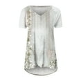 thumbnail image 4 of GceSteap Summer Short Sleeve Tunic Long Tops for Women Trendy Plus Size Flowy Shirts Casual Sexy V Neck Smocked Floral Blouses, XL, 4 of 5