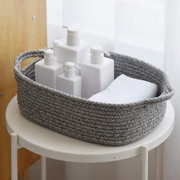 Rectangular Cotton Rope Storage Basket Toy Bathroom Basket, A