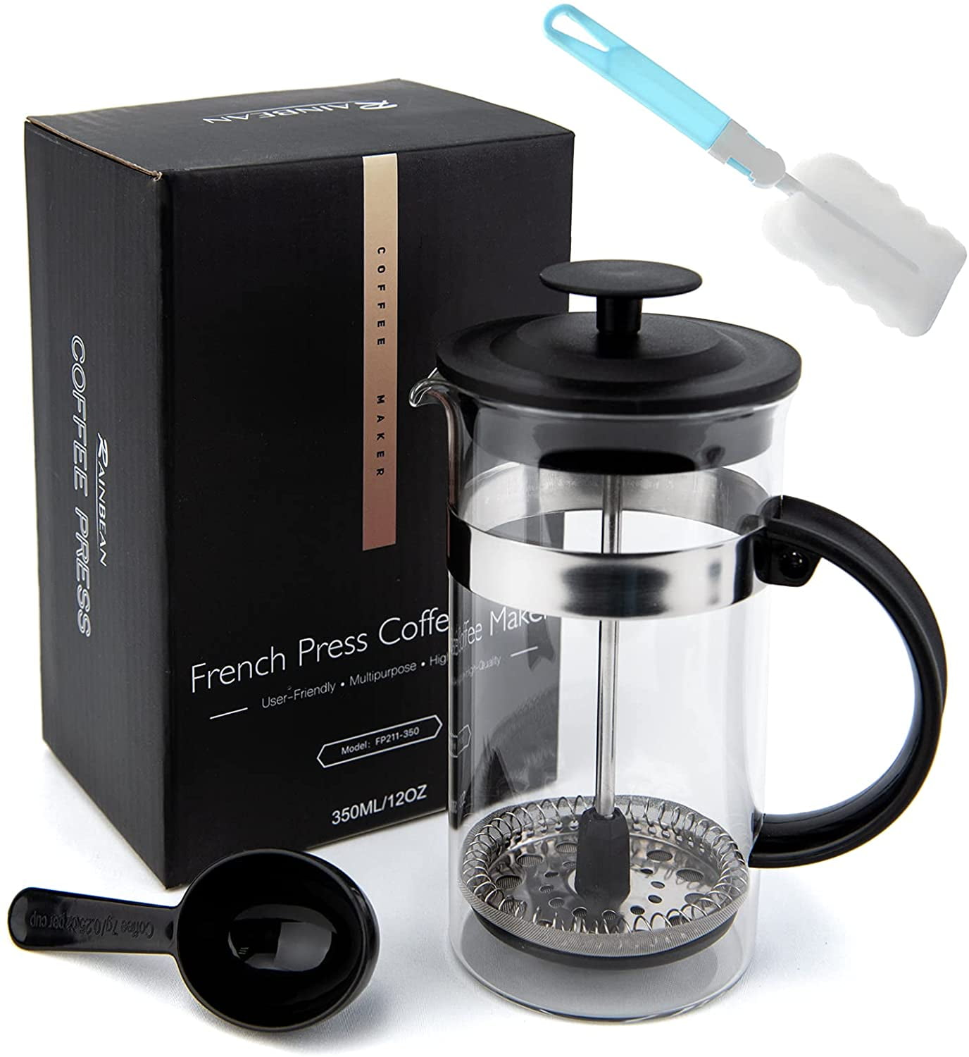 Yeesam Art Mini French Press Coffee Maker 12 oz , Small French Press 350  ml, Camping Coffee Press, Heat Cold Coffee Brewer with Spoon and Brush  (Luxury Style) 