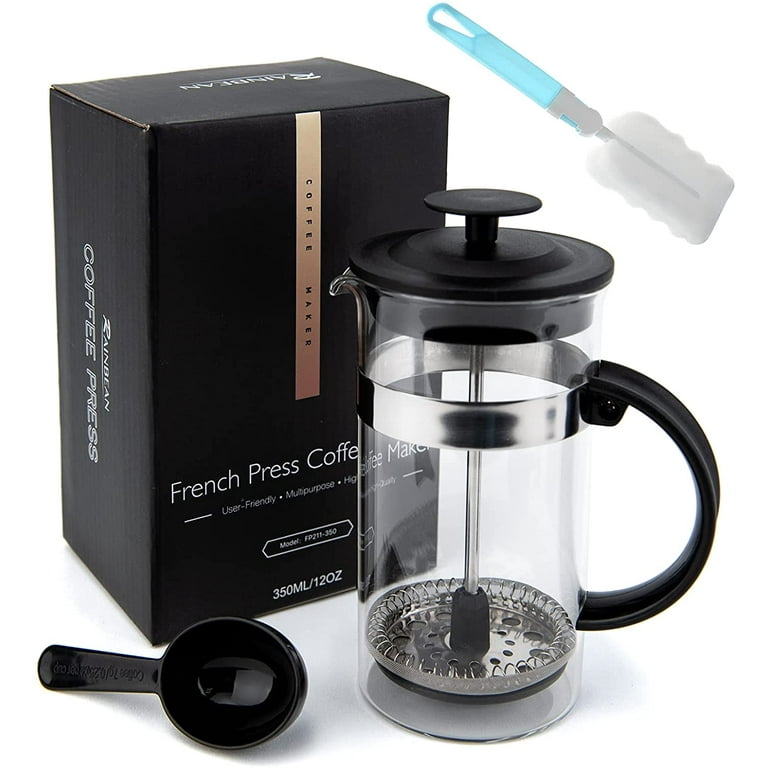 Mini French Press Coffee Maker 12 oz, Classic Camping Coffee Press, Heat  Cold Coffee Brewer with Spoon & Brush for Making Tea Espresso Cold Brew,  Gift For Coffee Lovers 