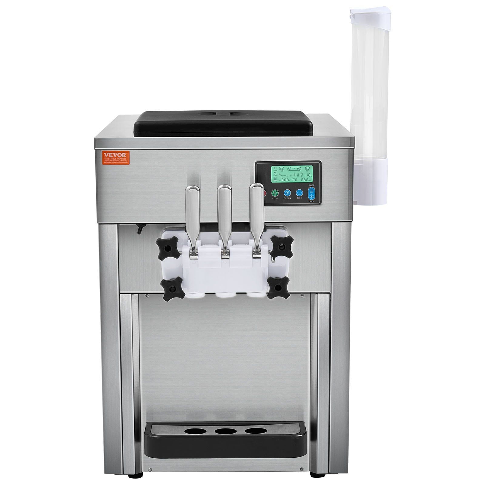 HCY Commercial Ice Cream Machine, 21 QT/H Yield, 1800W 3-Flavor Countertop Soft Serve Ice Cream Maker, 2 x 4L Hopper 2 x 1.8L Cylinder, LCD Panel Auto Clean Pre-cooling, for Restaurant Snack Bar