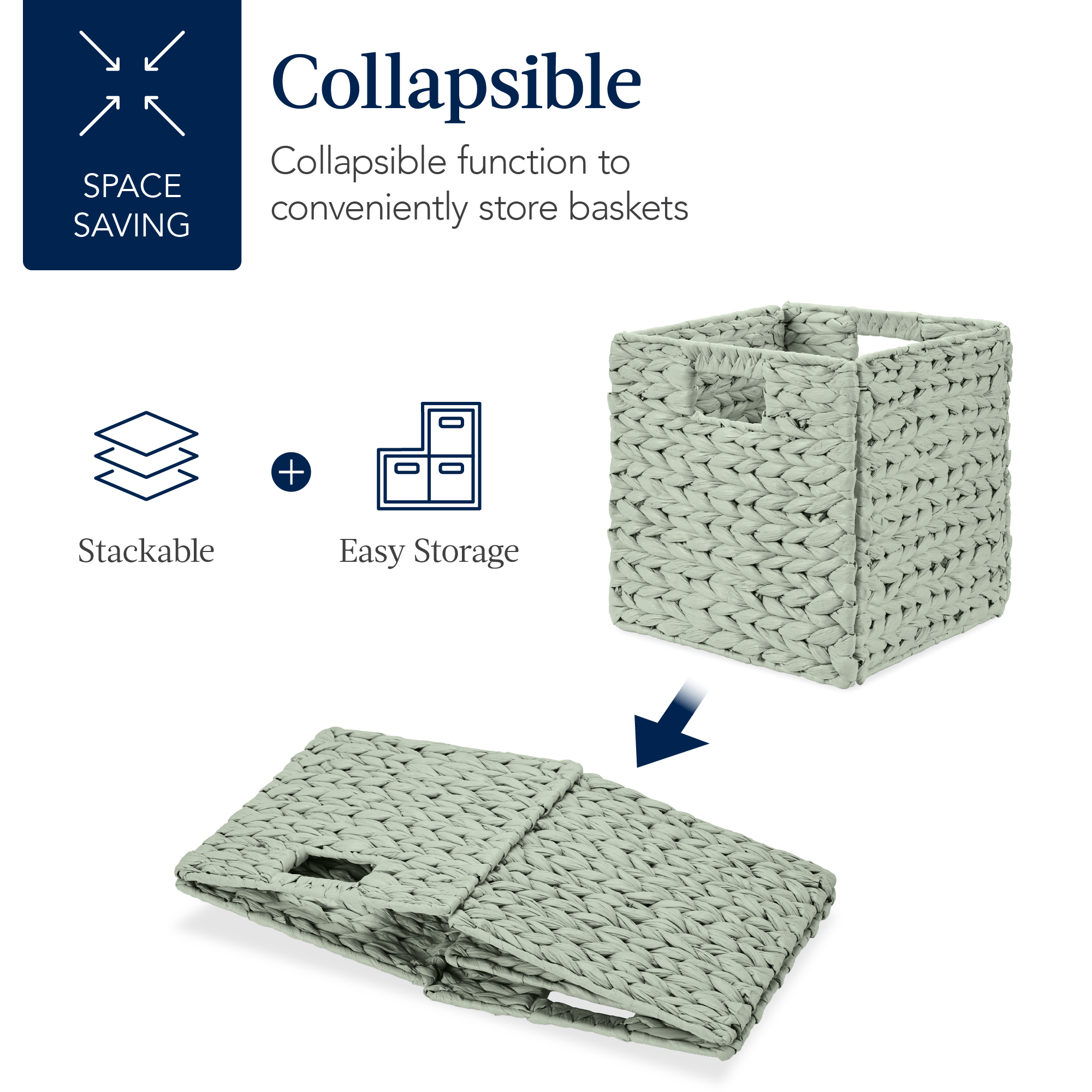Best Choice Products 10.5x10.5in Hyacinth Storage Baskets, Set of 5 Multipurpose Collapsible Organizers - Sage