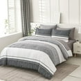thumbnail image 3 of Flymme Grey and White Comforter Set King Size Bed in a Bag 7 Piece Striped Bedding Set All Season Boho Comforter Set with Sheets for Teen Man Women, 3 of 7