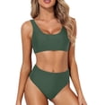 thumbnail image 4 of MKLEKYY Trajes De Baño Mujer 2 Piezas Women Two Piece Neck Bikini Crop Top High Cut Swimsuit Sporty High Waisted Bathing Suit With Bottoms, 4 of 5