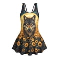 thumbnail image 4 of Uourmeti Girls' Wolf & Sunflower Night Scene Skirted One-Piece Swimsuit - Quick Dry, Stretchy Swim Dress for Beach & Pool Vacations, 4 of 8