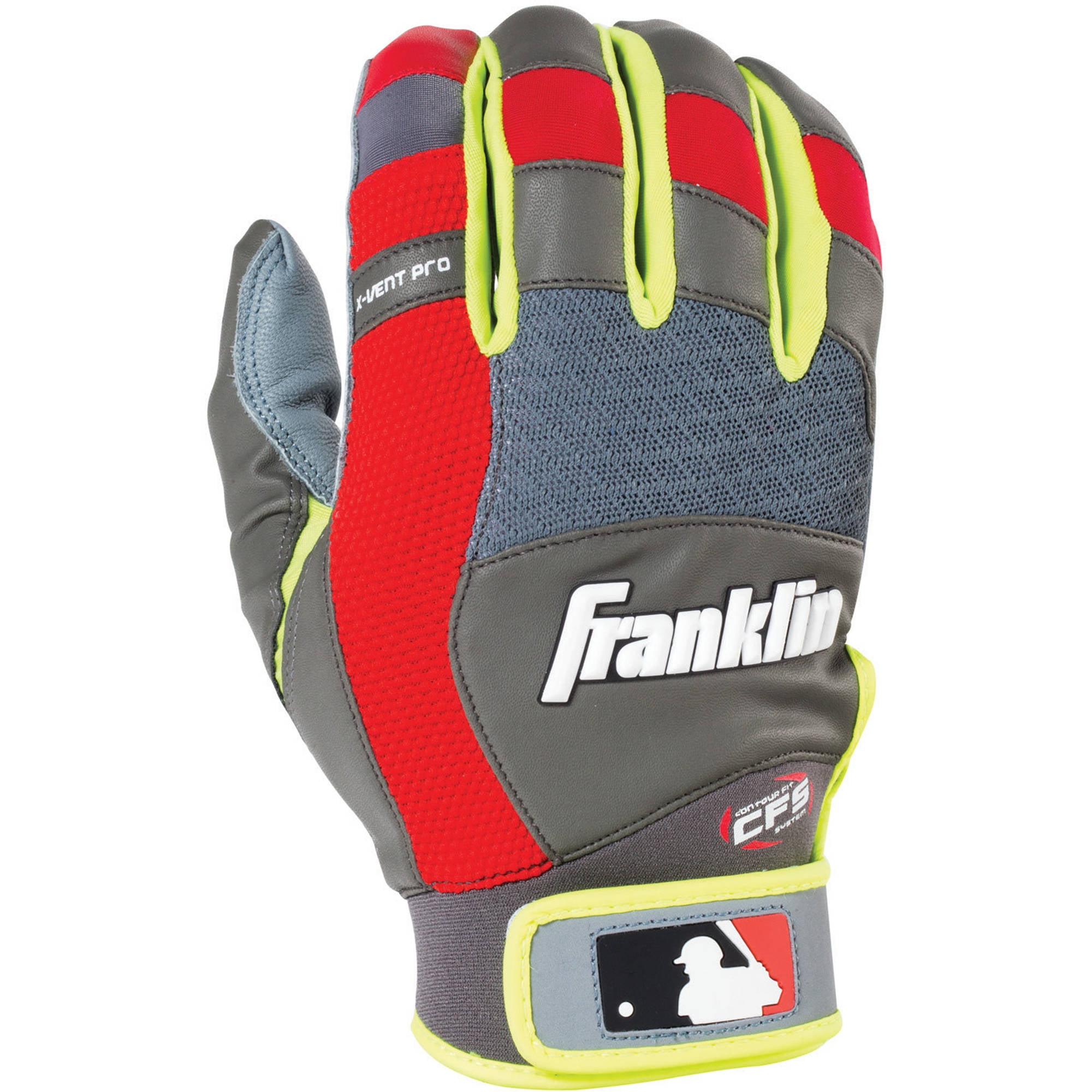 Franklin Sports X-Vent Pro Batting Glove, Gray Red Optic Yellow, Youth Small by Franklin Sports