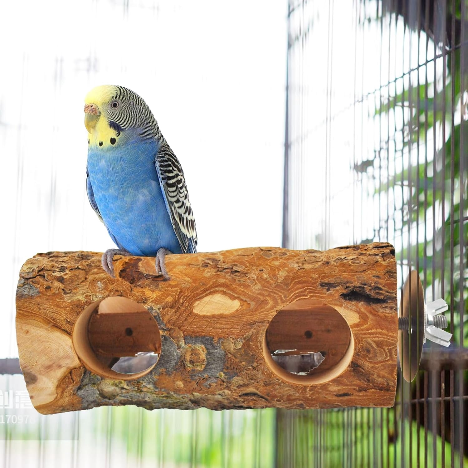 Bird Wooden Block Chewing Toy for Parrot Beak Grinding with Perch for Foraging Training