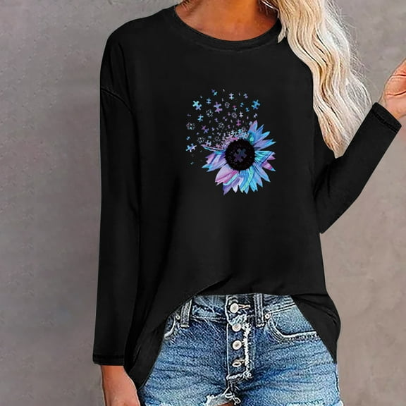 Qepwsc Womens Graphic Shirts Long Sleeve Basic Tee Casual Fall Tops Fashion Casual Clothes Ladies Pullover Shirts Tops Loose Fits