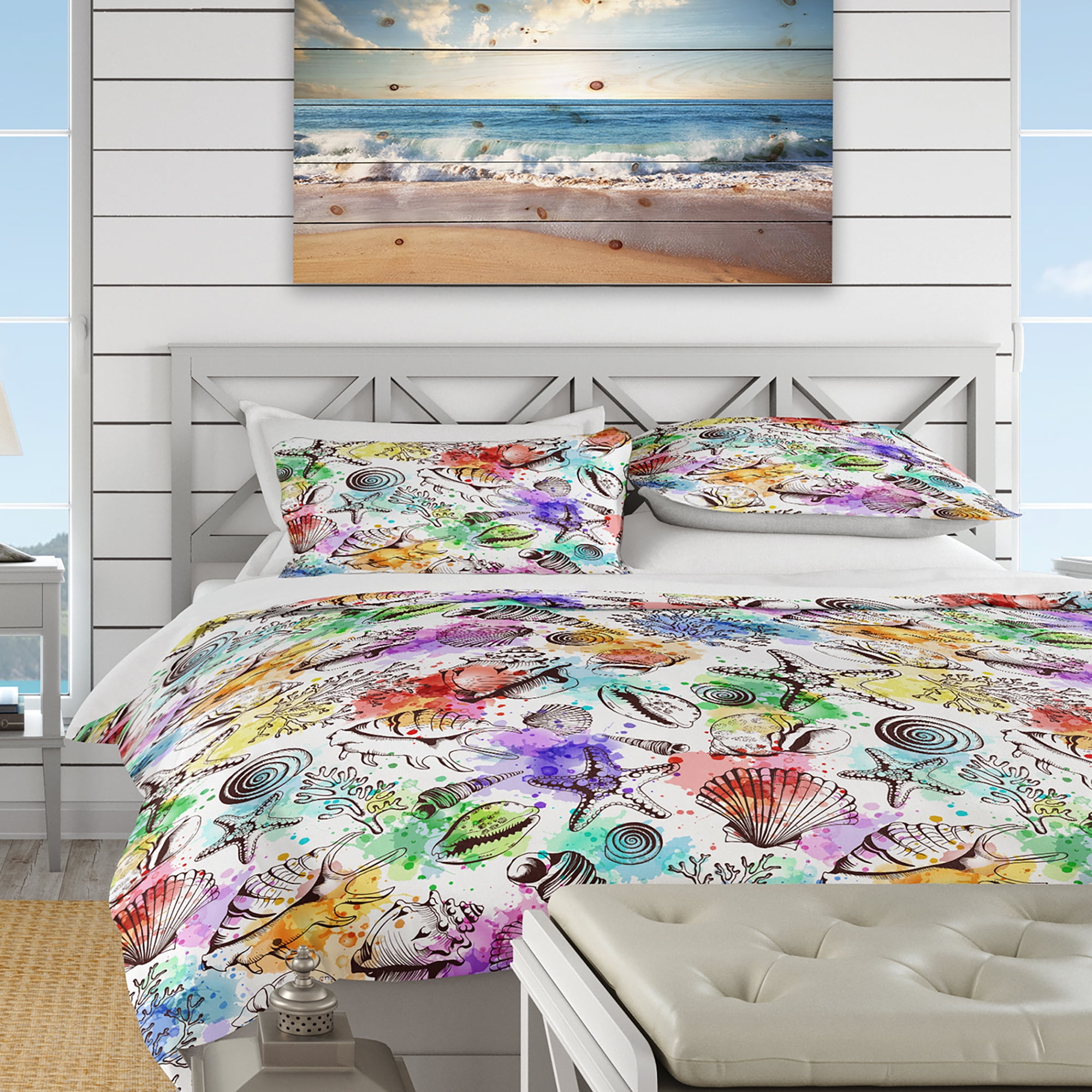 Designart 'Modern Seashells Pattern' Nautical & Coastal Duvet Cover Set