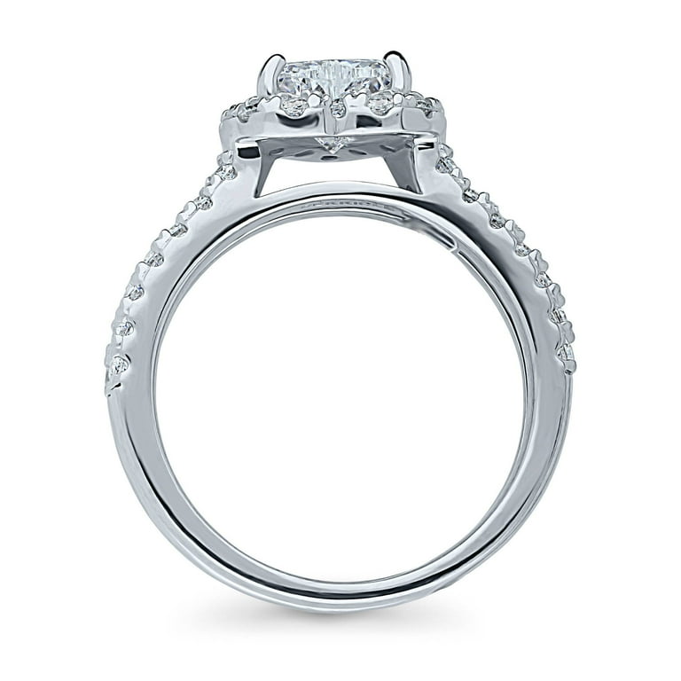 Heart Ring Cubic Zirconia Halo and Band Rhodium on Sterling Silver Heart Ring Cubic Zirconia Halo and Band Rhodium on Sterling Silver