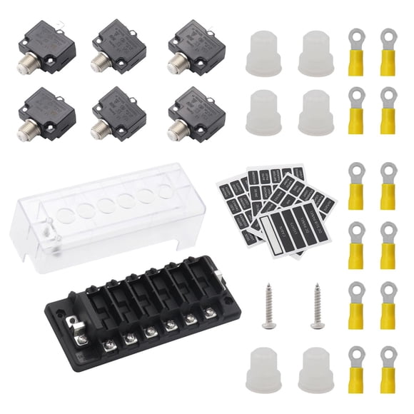 S SERENABLE Circuit Breaker Panel 6 Way Manual Reset Dustproof Inline Fuse Block Holder