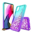 thumbnail image 2 of For Apple iPhone 13 (6.1") Gradient Quicksand Glitter Flowing Liquid Floating Bling Diamond TPU Rubber Hybrid Phone Case Cover by Xpression [Teal / Purple], 2 of 11