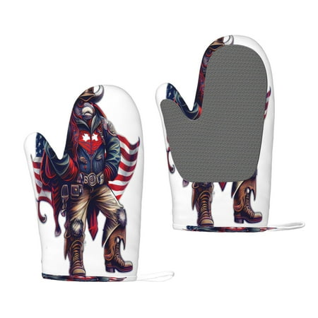 

Lukts Cool Patriotic Buffalo Cowboy for Silicone Anti-Scalding Gloves Kitchen Lanyard Gloves for Grilling Baking Cooking