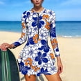thumbnail image 3 of Pounoo Womens One Piece Rash Guards Color Block Long Sleeve Tops Flared Skirt Bottoms Modest Swimsuits Surfing Diving Wear Gift, 3 of 9