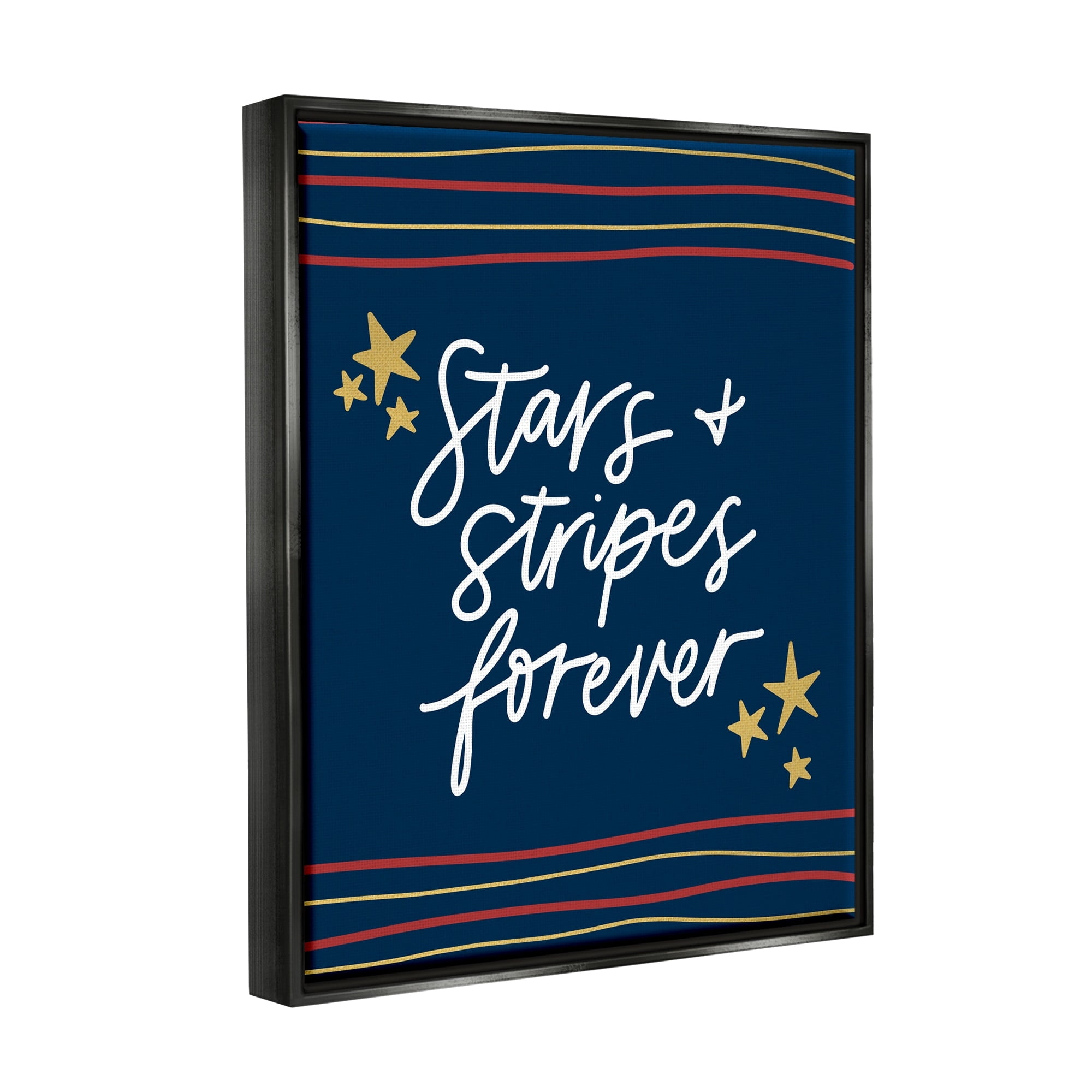Stupell Industries Stars Stripes Forever Americana Independence Day Graphic Art Jet Black Floating Framed Canvas Print Wall Art, Design by Amanda Houston