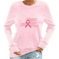 thumbnail image 2 of Uootdi Breast Cancer Awareness Crew Neck Long Sleeve Shirt Women Breast Cancer Survivor Tops Ribbon Graphic Pullover Gift Sweat shirt Fit Shirts, 2 of 4
