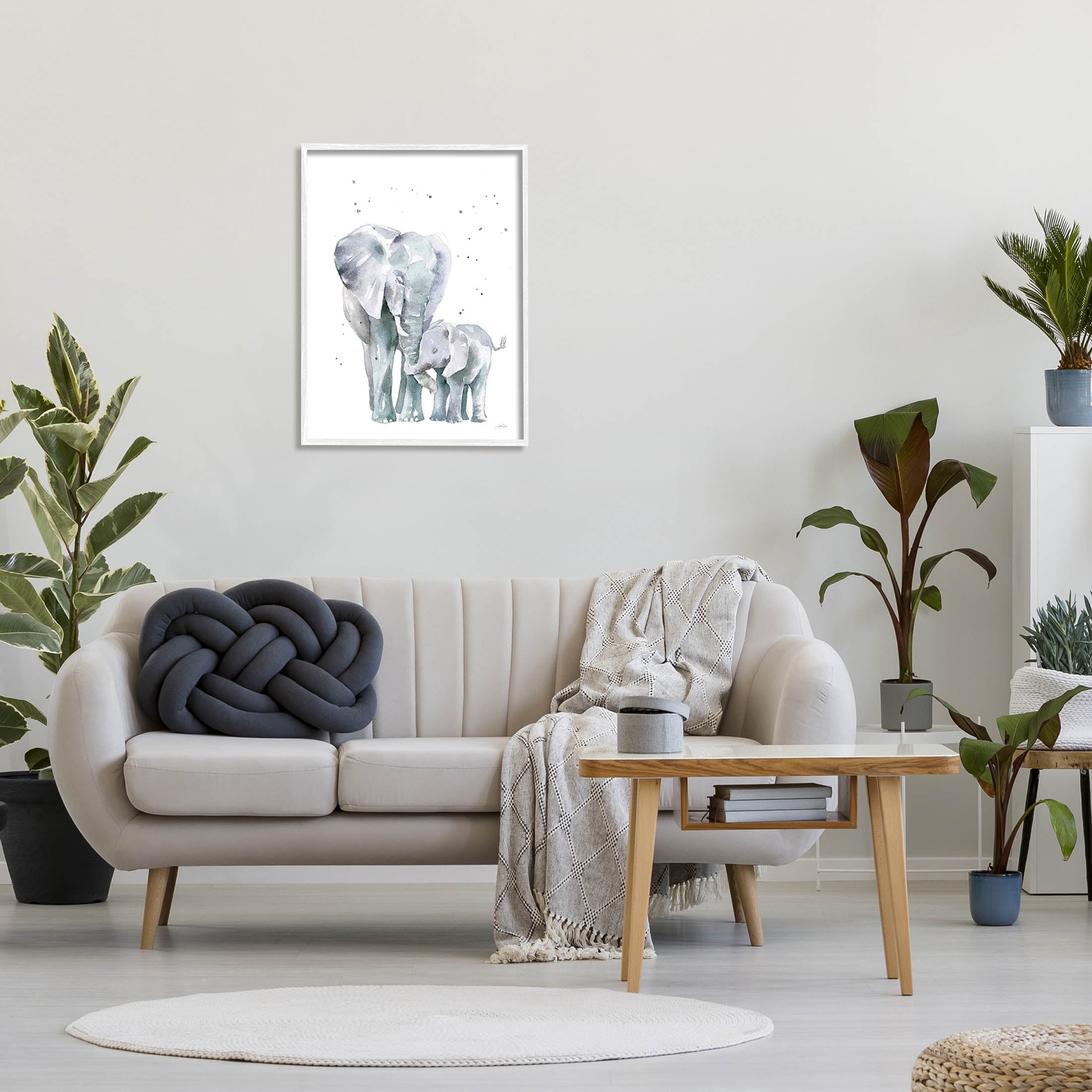 Stupell Industries Loving Elephant Family Hugs Watercolor Graphic Art White Framed Art Print Wall Art, Design by Katrina Pete