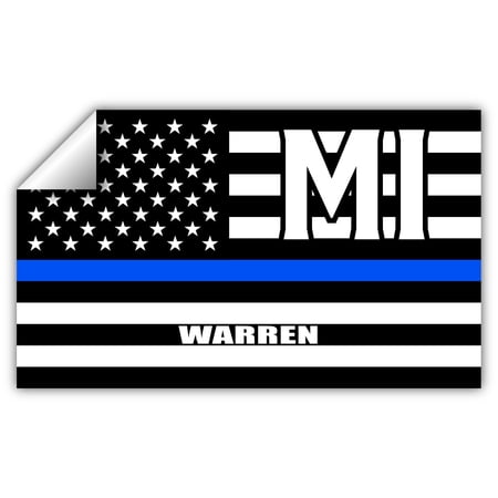 Warren MI Michigan Macomb County Thin Blue Line Stealthy USA Flag - Honoring Law Enforcement Officers Flags - Blue Lives Matter Euro Decal Bumper Sticker 3M Vinyl 3" x 5"