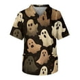 thumbnail image 2 of Domuza Scrub Shirts for Men Oversized V Neck Short Sleeve Spooky Novelty Print Carer Top Comfort Soft Elastic Working Blouse with Pockets Khaki 4XL, 2 of 5