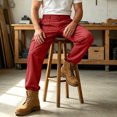 thumbnail image 4 of Pafei Tyugd Work Cargo Pants for Men with Pockets Casual Elastic Waisted Hiking Pants Straight Leg Chino Trousers Active Outdoor Wine M, 4 of 10