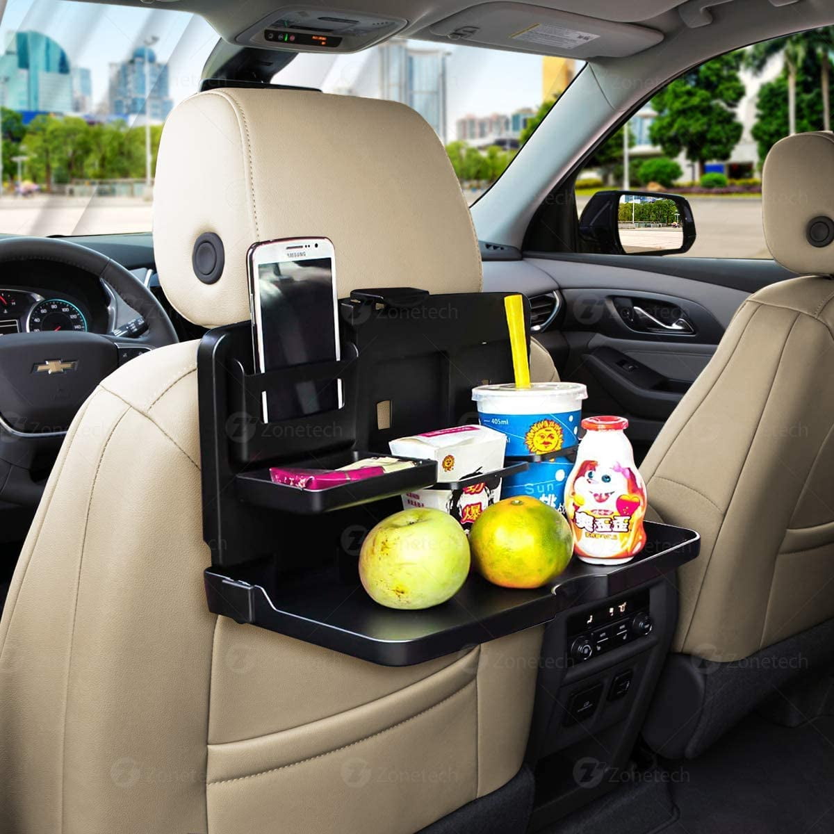 Zone Tech Multi-Functional Portable Foldable Car Seat Tray Desk - 2-Pack Black Portable Car Vehicle Back Seat Tray Table for Food, Meal, Snack, Laptop - Stay Organized When on the Go