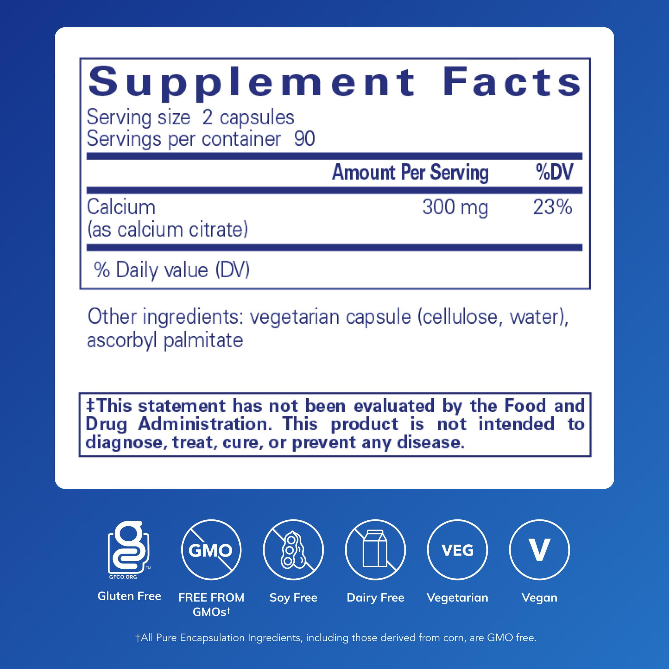 Pure Encapsulations Calcium Citrate, Bone & Heart Support*, 180 Count
