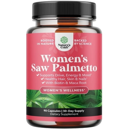 Extra Strength Pure Saw Palmetto Extract 500mg per Serving Capsules for Women - DHT Blocker with Maca Root & Biotin - Hair Vitamins for Hair Loss - 90ct