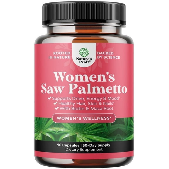 Extra Strength Pure Saw Palmetto Extract 500mg per Serving Capsules for Women - DHT Blocker with Maca Root & Biotin - Hair Vitamins for Hair Loss - 90ct