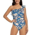 thumbnail image 2 of Picia white Skull daisy in water Pattern Women's One Piece Swimsuits,One Shoulder Swimwear Asymmetric ,Ruffle Monokinis Bathing Suits,High Waisted Flattering Bathing Suits-Small, 2 of 8