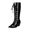 thumbnail image 4 of Mostsola Knee High Boots Women Lace up Strappy Tall Boots Pointed Toe Heel Long Boots, 4 of 9