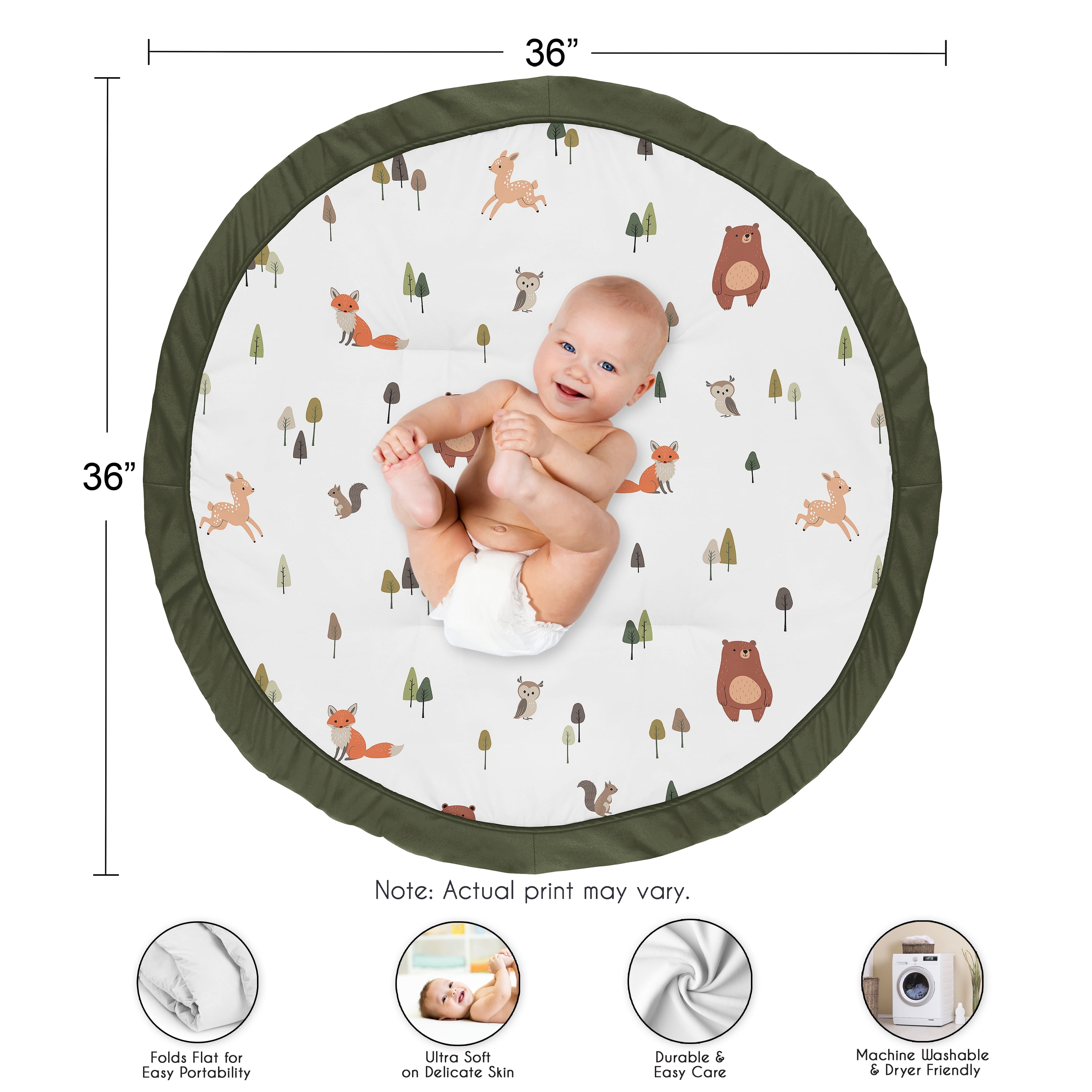 Sweet Jojo Designs Woodland Animal Pals Boy, Girl, Unisex/Gender Neutral Baby Tummy Time Play Mat