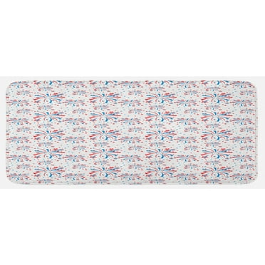 4th of July Kitchen Mat, American Festivities with Freedom and Liberty Themes Summer Celebrations, Plush Decorative Kitchen Mat with Non Slip Backing, 47" X 19", Red White Blue, by Ambesonne