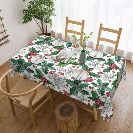 

Christmas Poinsettia Flowers Berries Tablecloth Rectangle New Year Table Cloth Xmas Washable Table Cover for Holiday/Picnic/Dining/Party Decoration 60 X 84 Inch