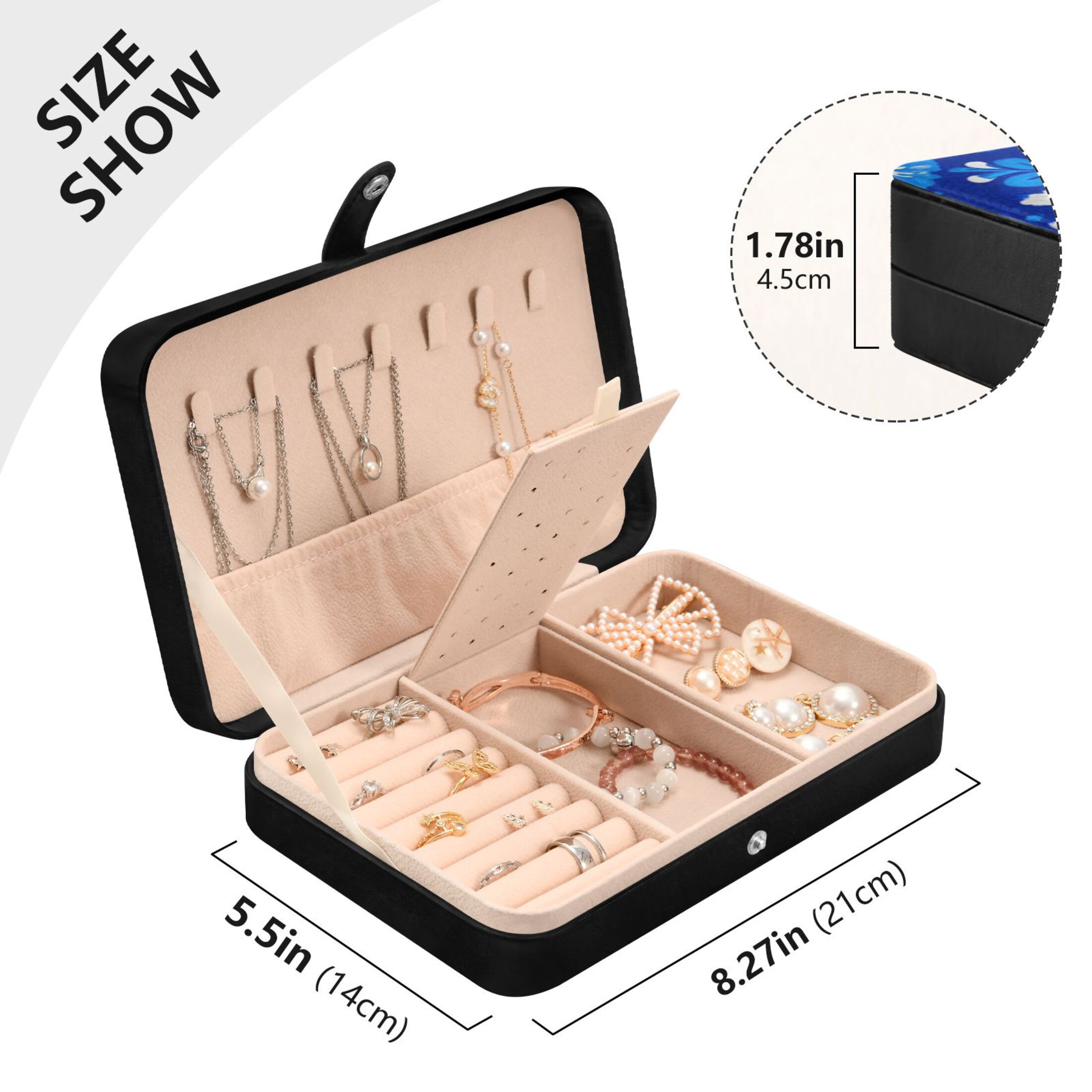 Leather Jewelry Box Rectangular 8.27x5.5x1.78In Travel Jewelry Storage Earrings Necklace Bracelet Watch Brooch Storage Blue Beautiful