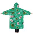 thumbnail image 2 of Oversized Wearable Blanket Hoodie,Green Christmas Snowman Pattern Sherpa Blanket Hoodie with Super Pockets,Super Warm Fuzzy Pullover for Women & Men, 2 of 6