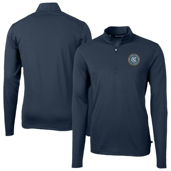 Men's-Cutter & Buck Navy New York City FC Big & Tall Virtue Eco Pique Recycled Quarter-Zip Pullover Top