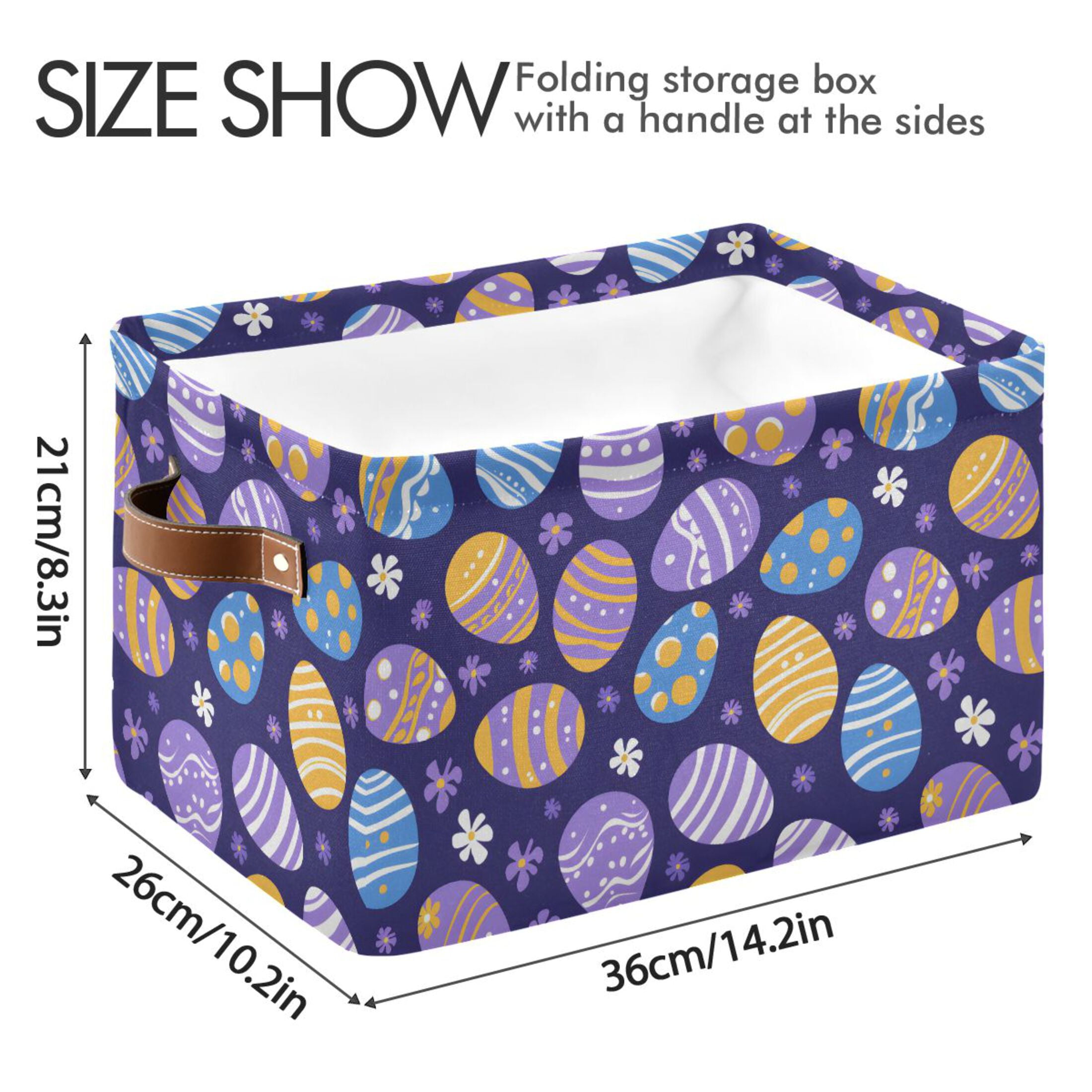 Easter Egg and Snow Storage Bins with Handle Fabric Organizer Basket Foldable Box 2 Pack 14.2x10.2x8.3