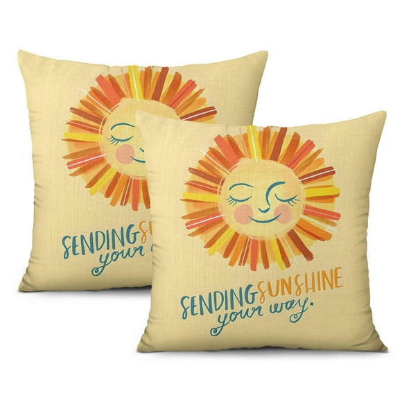 Hello Sunshine Throw Pillow Case 20x20 Inch Summer Pillow Covers - Farmhouse Cushion Case for Sofa & Couch Pack of 2