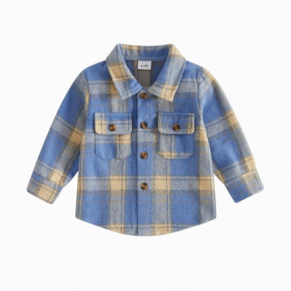 Boy Plaid Woolen Lapel Jacket Coat And Winter Plaid Shirt Coat Loose Shirt,Woolen Plaid Jacket 12-18 Months