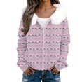 thumbnail image 4 of Women's Fashion Casual Sweater with Zipper Print, Plush Hooded Cardigan Jacket for Christmas Season and Cozy Wear,Purple Pink,2XL, 4 of 7