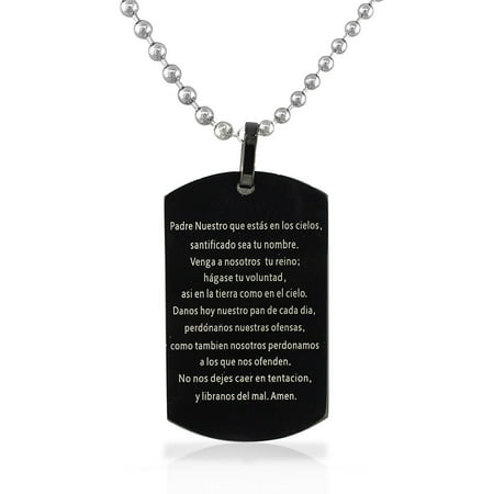 Stainless Steel Black Coating Cross Lord's Prayer in Spanish Pendant Necklace